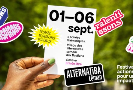 Banner mentionnant les dates du 1er au 6 septembre 2025 du Festival Alternatiba Léman "Festival des actions locales pour un impact global !"