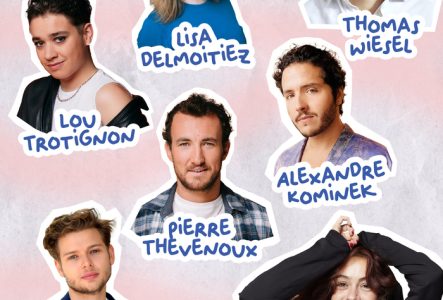 Bureau TUK Sur cette image on voit le slogan #làpour toi, ainsi que le visage des 7 humoristes, le lieu et date de l'événement