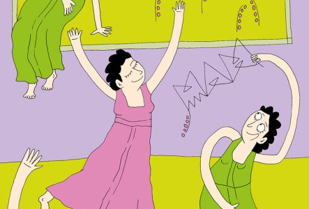 DR Illustration d'Adrienne Barman, enfants dansant devant un tableau