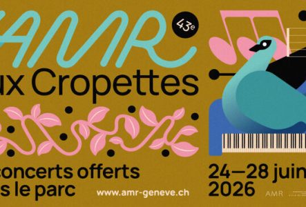 Cette affiche promotionnelle, sur un fond moutarde, annonce la 43e édition de l'événement musical « L'AMR aux Cropettes », qui se déroulera du 24 au 28 juin 2026.