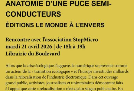 Rencontre avec l’association StopMicro mardi 21 avril 2026 | de 18h à 19h Librairie du Boulevard