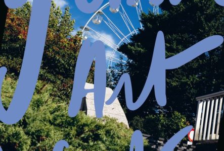 Visuel fait d'une photo d'un détail urbain de Genève avec le titre Geneva Art Week en bleu par dessus