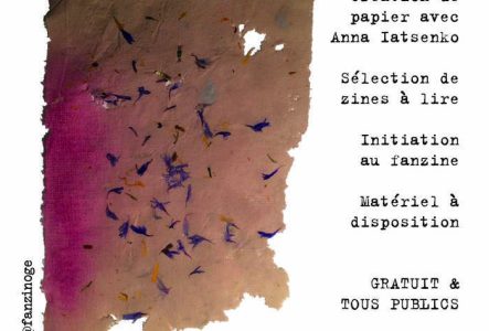 Flyer de l'événement avec une image de papier artisanal et inclusions de fleurs séchées