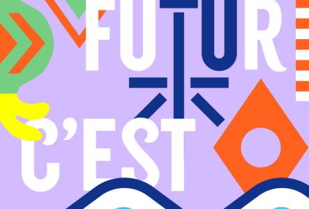 Image graphique et colorée avec des dessins et un texte qui dit: Le futur c'est toi !