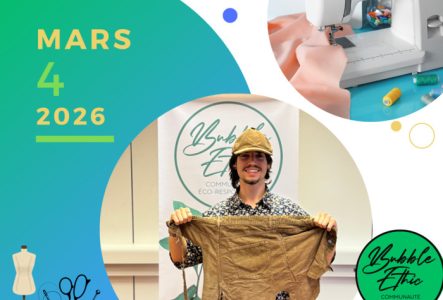 Machine à coudre, personne tenant un tissu