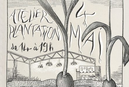 Jardins de la Jonction Des graines germent dans un style d'illustration à la gravure à l'eau forte