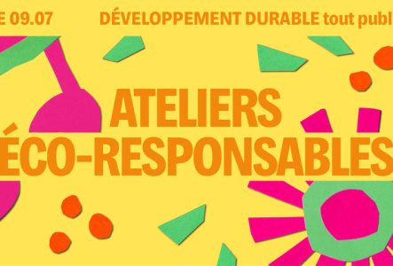 Sur fond jaune on retrouve des motifs colorés et le titre écrit en orange
