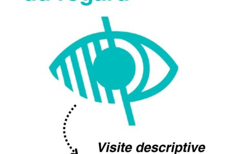 Affiche pour la visite "Au-delà du regard" avec le sigle malvoyant en turquoise