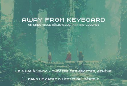 Trois personnage de jeux vidéos font face des des ruines.