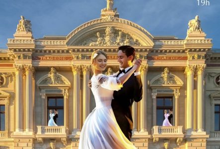 Bal Viennois de Genève Couple dansant la valse face au Grand Théâtre