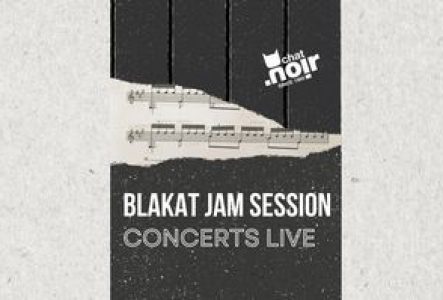 Une affiche sur fond foncé avec une portée de notes musicales au premier plan