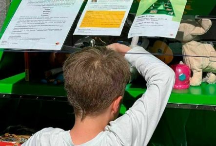 enfant devant la boîte à troc