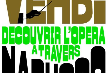 Affiche de la soirée avec les informations sur fond blanc "découvrir l'opéra à travers Nabucco"
