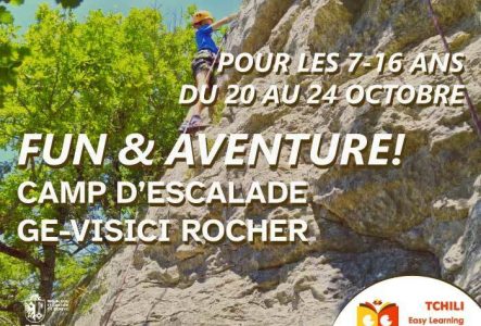 ©KB, Tchili Easy Learning Illustration Participant du programme GE-visIci grimpant en falaise pendant un camp Tchili Easy Learning