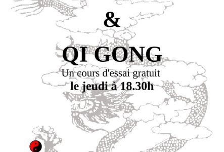 idéogramme chinois Tai Chi, dragon des nuages avec symbole yin yang