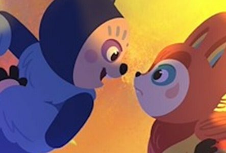 Deux personnages du film d'animation Perlimps se regardent