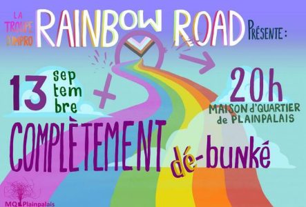 Une route arc-en-ciel avec des nuages.