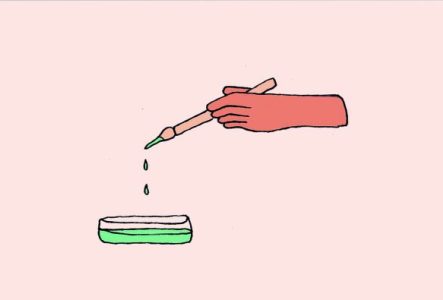 Illustration représentant une main qui a trempé son pinceau dans de la peinture.