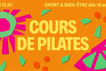 Sur fond orange on retrouve des motifs colorés et le titre en jaune