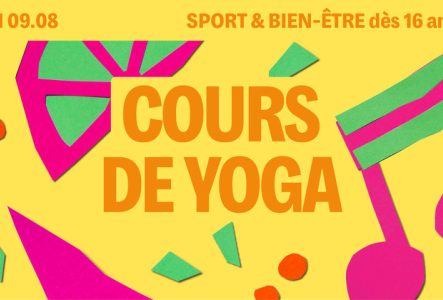 Sur fond jaune on retrouve des motifs colorés et le titre écrit en orange