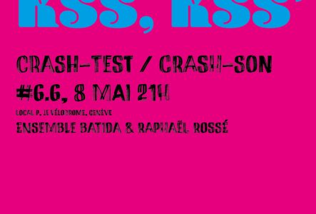 fond rose et grosse écriture bleue "Kss, kss" avec les informations du concert et les logos de soutien en noir (cf infos dans l'annonce)