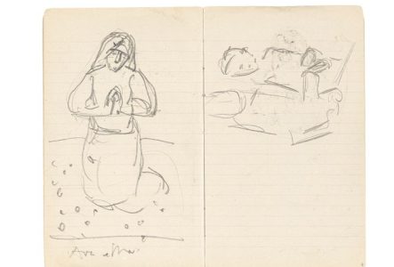 Ferdinand Hodler, "Ave Maria", 1903, crayon au graphite sur papier, 17,7 x 22 cm (ouvert), carnet n°171, pp.8-9, Genève, musée d'art et d'histoire, Cabinet d'arts graphiques.