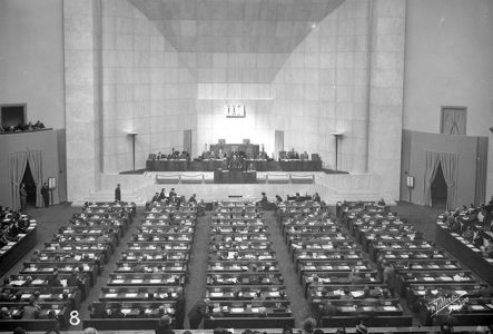 Genève, avenue de la Paix: palais des Nations, assemblée générale du Bureau international du travail (BIT) dans la salle des Assemblées