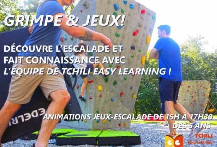 ©KB, Tchili Easy Learning illustration découverte escalade en bloc + "portes ouvertes" avec Tchili Easy Learning
