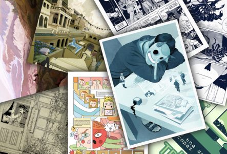 Série de dessins de Maxime Schertenleib, posés les uns par-dessus les autres.