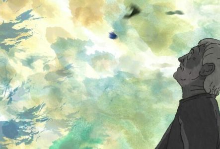 dessin et peinture d'un homme regardant le ciel
