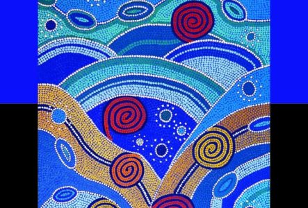 affiche de l'exposition: 1 oeuvre de l'artiste sur fond bi-color