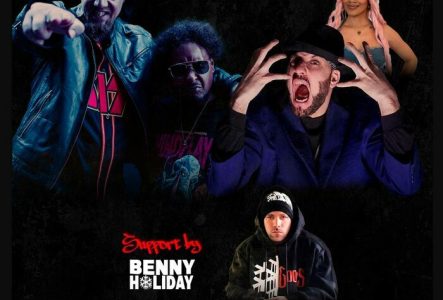 K-Productions Poster de type comics avec un dessin de Dope D.O.D, R.A. The Rugged Man et Benny Holiday, avec la mention de la date de l'événement : le 13 septembre 2025.