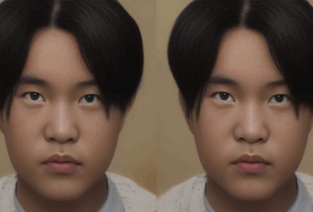 une image qui semble de synthèse avec deux visages identiques asiatiques