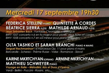 DR Photo d’un piano avec toutes les informations sur les artistes de ce jour.
