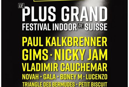 Affiche du Festival du Soir 2026 à Palexpo Genève, du 16 au 31 octobre, présentant les principaux artistes de la programmation sur fond noir et jaune.