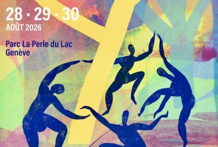 personnes dansant autours d'un arbre jaune. Le reste de l'image est remplie de couleurs représentant la forêt.