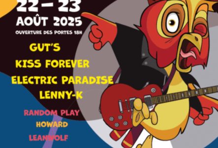 DR C'est l'affiche du festival Festiverbant. On peut y retrouver les informations pratiques telles que la date et le lieu. On retrouve également les noms des artistes sur la partie gauche de l'affiche. Sur la partie droite, on voit un hibou portant une veste noire et tenant une guitare électrique. Enfin, en bas de l'affiche, figurent le nom de l'organisateur ainsi que les partenaires de l'événement.