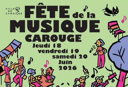 une illustration avec des bonhommes dessinés et des notes de musique