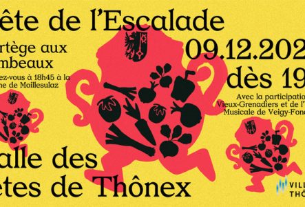 Sur fond jaune, on retrouve 3 marmites avec des éléments de l'événement dans les marmites. Les informations se trouvent tout autour.