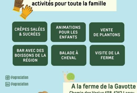 Anne flyer promotion samedi 10 mai, vente de plantons, boissons, nourriture locale, ballade a cheval et visite de la ferme