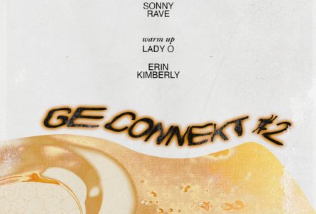Affiche minimaliste de l’événement Ge Connekt #2 au Groove, le 14 novembre 2025 de 21h à 01h. Les noms des artistes sont listés : Dakeez, Sonny Rave, Lady O, Erin Kimberly. En arrière-plan, une texture dorée évoquant du miel ou un liquide brillant, avec le titre "Ge Connekt #2" écrit en noir.