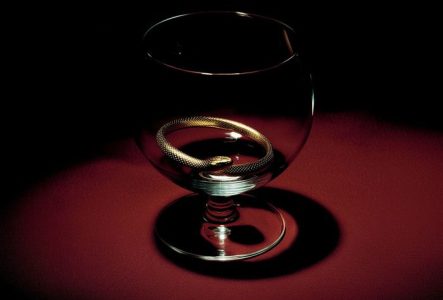 Un verre dans lequel se cache un serpent doré