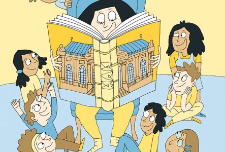 Illustration d'Adrienne Barman représentant un groupe d'enfants assis écoutant une histoire