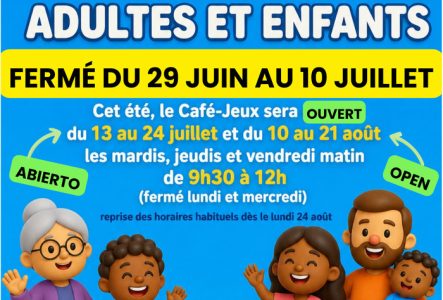Horaires d'été du café-jeux adultes et enfants