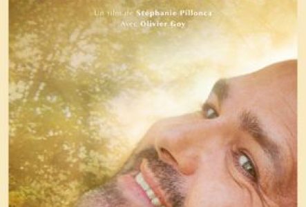 Le visage d'Olivier Goy avec le titre du film, le nom de la réalisatrice et les sponsors