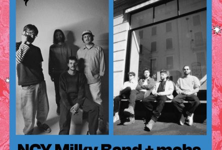 Affiche du concert Jazztronica #3 présenté par le Collectif Nocturne au Groove le 11 décembre 2025.
Le visuel, sur fond rose et bleu, montre deux photos en noir et blanc de groupes de musiciens : à gauche le NCY Milky Band, à droite mohs.
Le texte indique : « NCY Milky Band + mohs. — Scène à 360°, Jazz & Musique électronique — 21h (portes : 20h30) — 22 CHF / -26 ans : 15 CHF — Rue des Gazomètres 9, Genève ».
Logos du Collectif Nocturne, de la Ville de Genève et du Groove en bas de l’affiche.