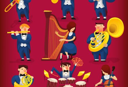DR Desssin de plusieurs personnes jouant des instruments de musique variés
