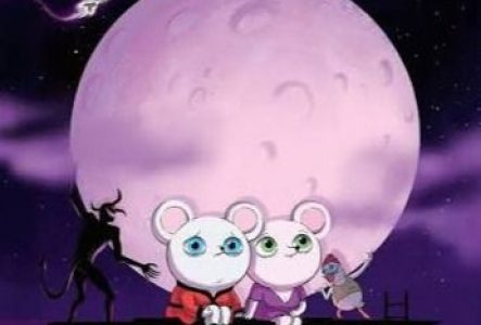 Deux souris sont assises sur un échafaudage pour regarder l'horizon. L'une a l'air serein, l'autre semble préoccupé.