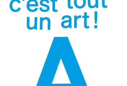 Affiche "Le français c'est tout un art" avec un grand A bleu