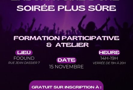 flyer avec le logo de l'association, proposant les informations de l'heure, date et lieu de l'evenement d'INVOLVE.